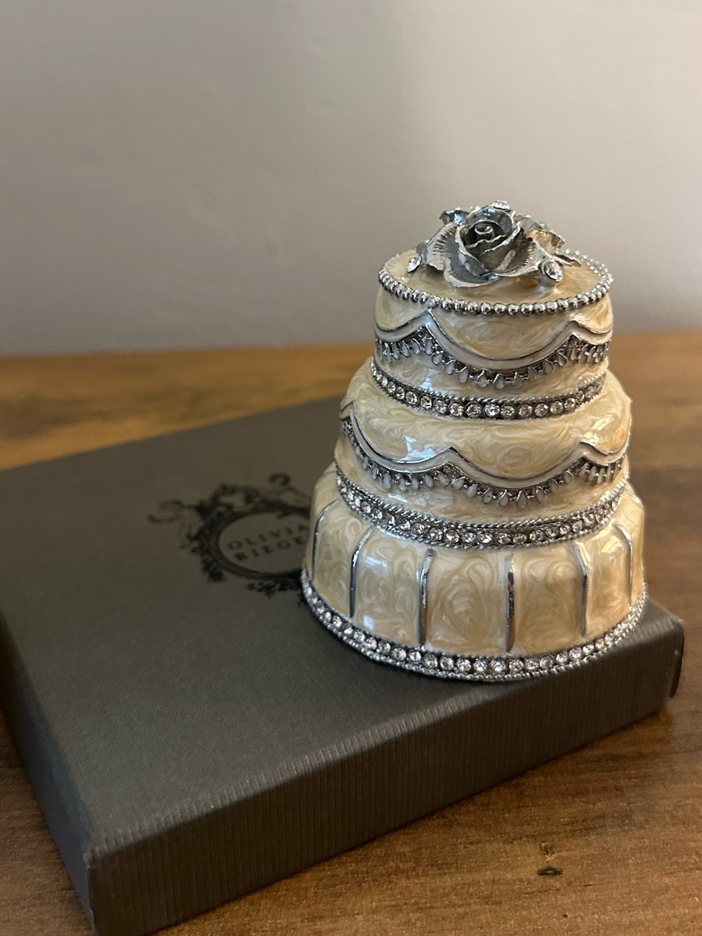 Decorative Ivory Tiered trinket Box with Silver Accents